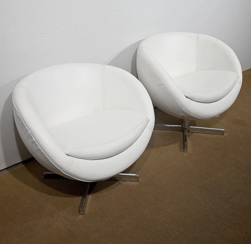 Pair Of Faux Leather Ball Armchairs, 1970s photo furniture