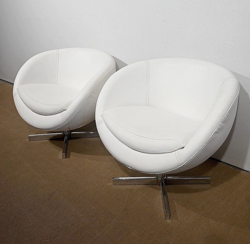 Pair Of Faux Leather Ball Armchairs, 1970s photo for sale