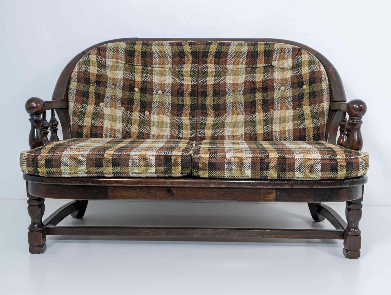 Mid Century Modern Italian Walnut And Fabric Country Sofa By Pizzetti Roma 70s photo for sale
