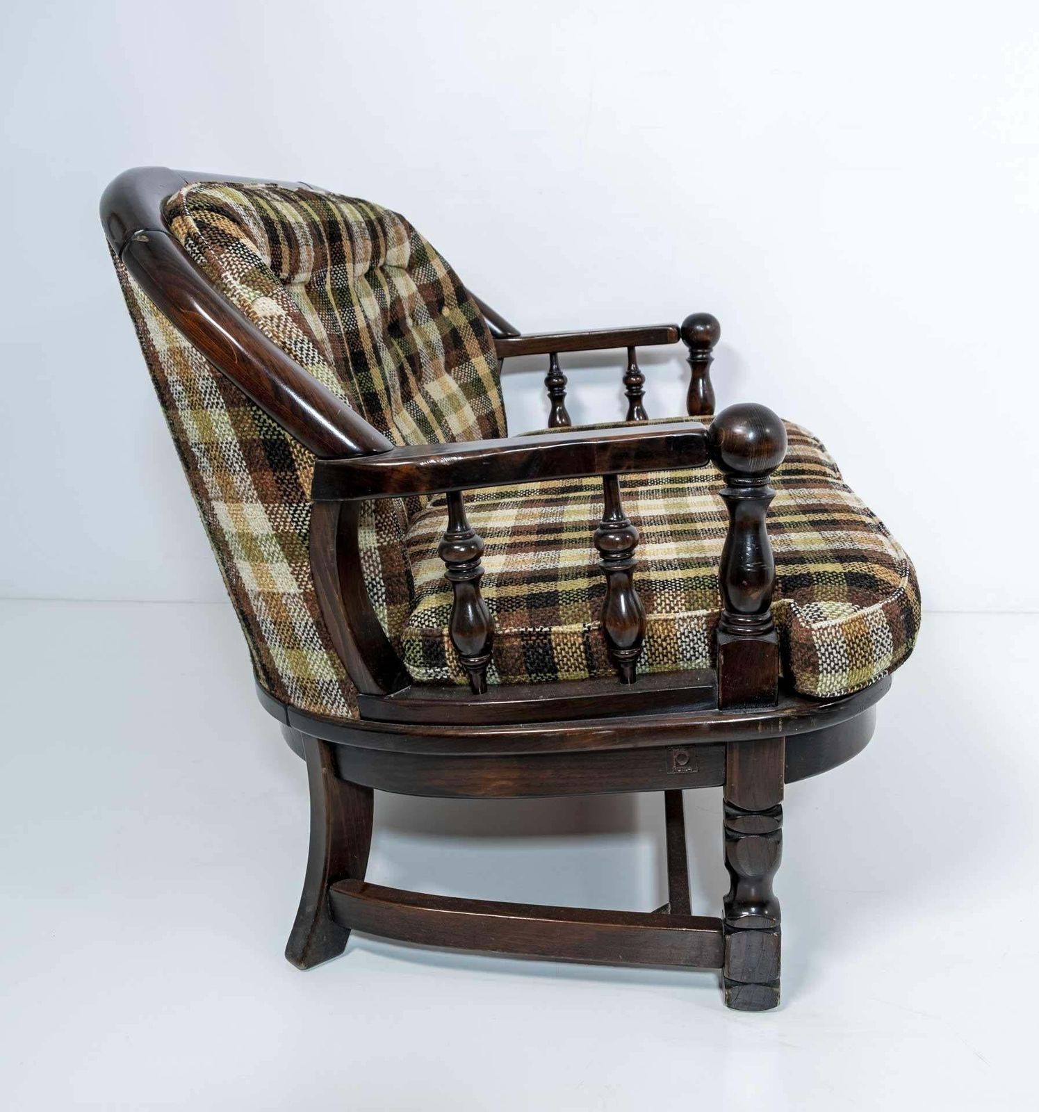 Mid Century Modern Italian Walnut And Fabric Country Sofa By Pizzetti Roma 70s photo 1496.0