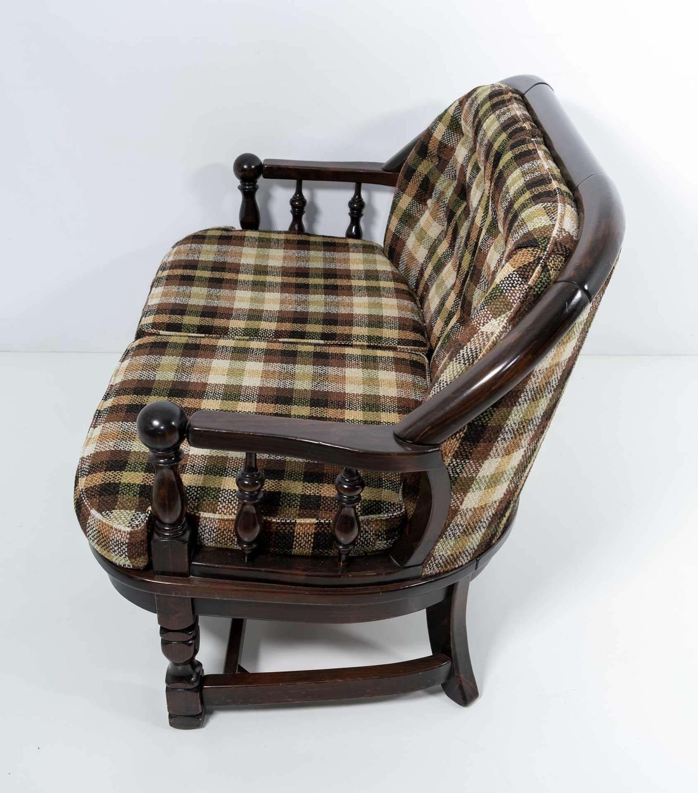 Mid Century Modern Italian Walnut And Fabric Country Sofa By Pizzetti Roma 70s photo vinterior