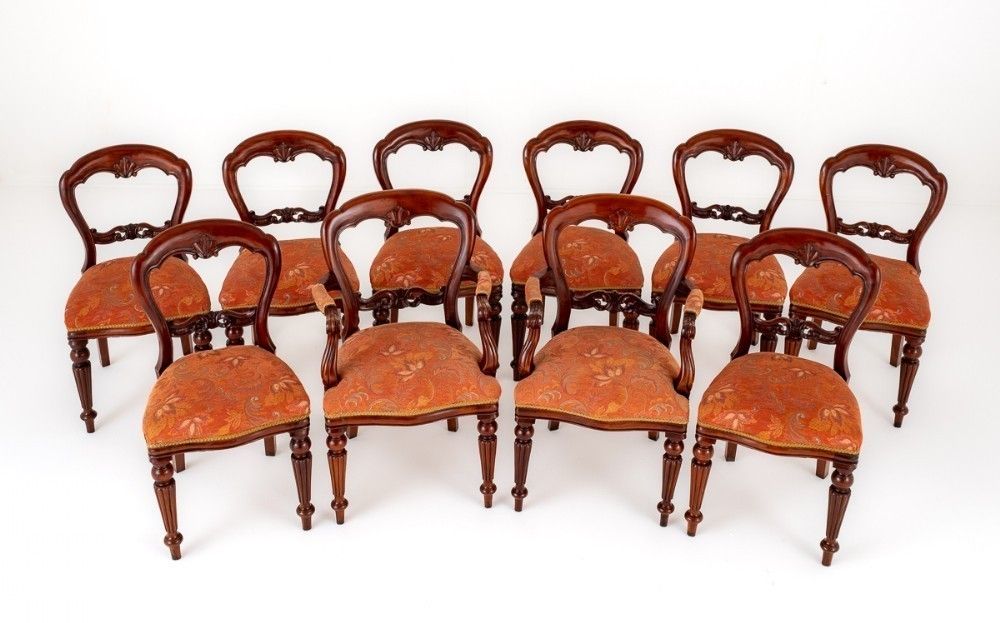 Set 10 Balloon Back Chairs Victorian Dining