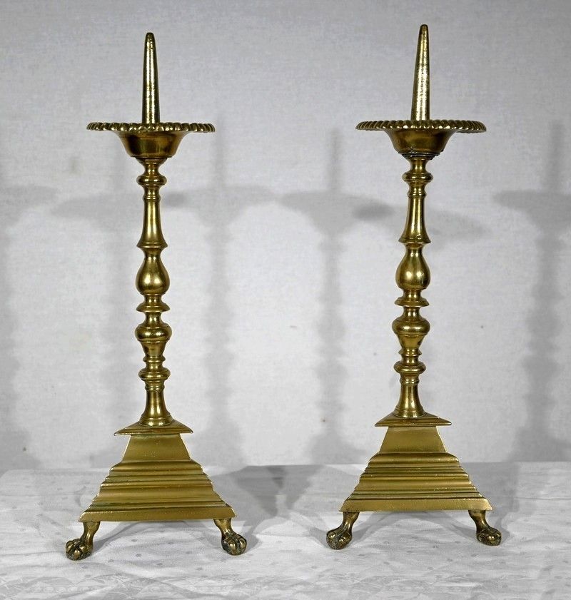 Pair Of Candlesticks In Gilt Bronze   2nd Half Of The 19th Century