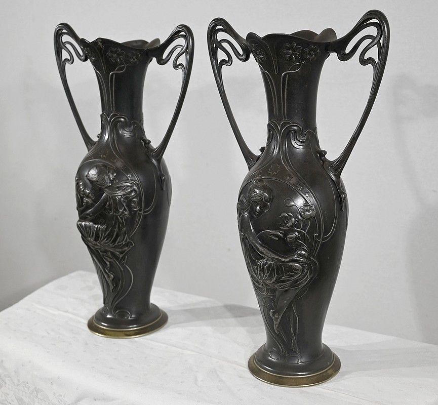 Important Pair Of Pewter Vases, Art Nouveau   1900 photo Home Decor