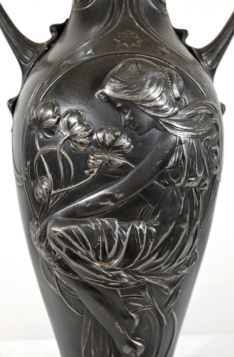 Important Pair Of Pewter Vases, Art Nouveau   1900 photo buy