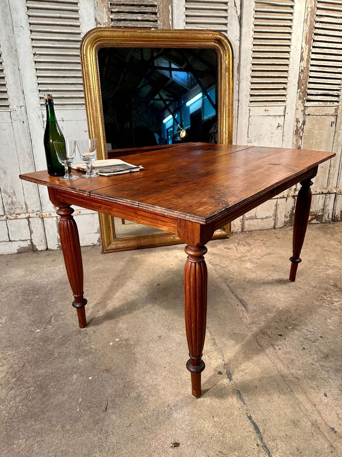 Antique French Provincial Fruitwood Farmhouse Kitchen Table Circa 1870