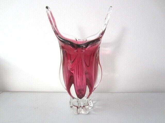 Czech Art Glass Vase Josef Hospodka Chribska Pink 1960 Rare Large And Heavy photo furniture