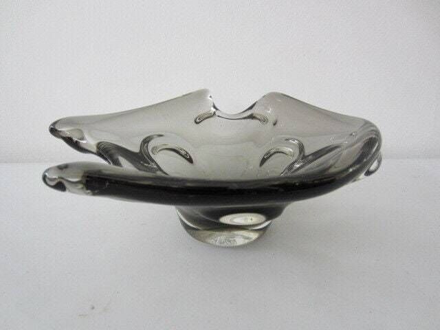 Bohemian Czech Skrdlovice Beranek Art Glass Sommerso Bowl Grey Scarce photo furniture
