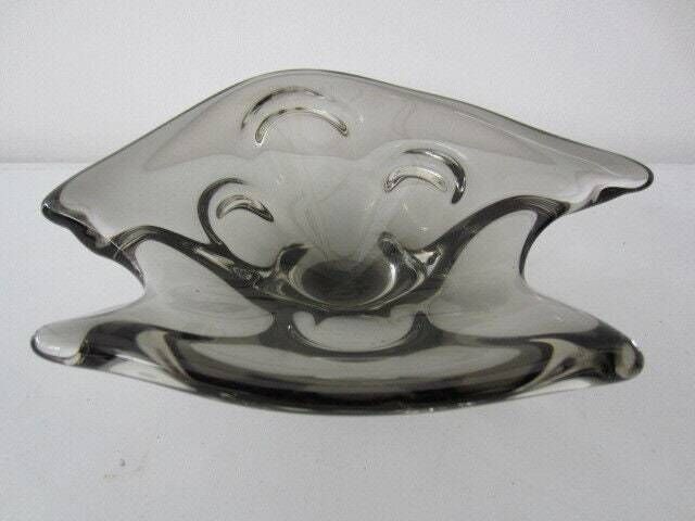 Bohemian Czech Skrdlovice Beranek Art Glass Sommerso Bowl Grey Scarce photo for sale