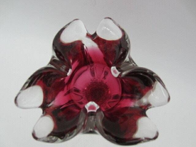Attractive Hand Blown Chribska Sommerso Style Pink Art Glass Tulip Bud Vase photo vinterior