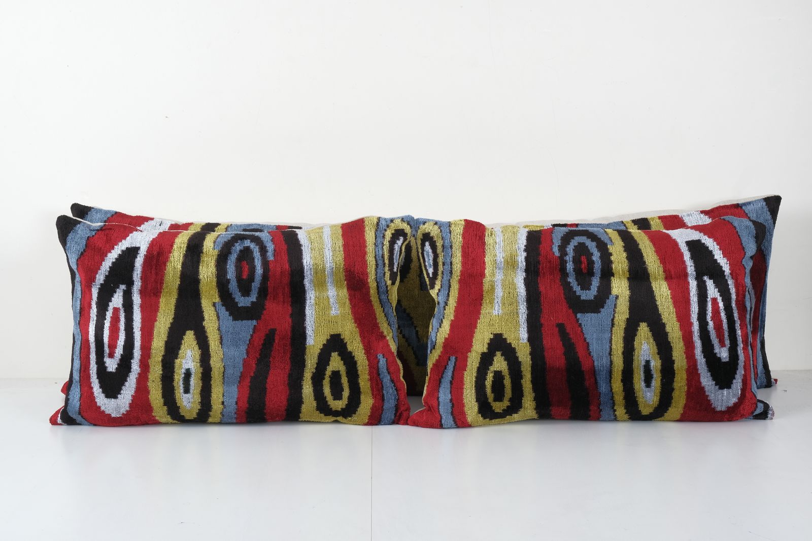 Ikat Colorful Pillow Cover   Set Of Three Silk Velvet Lumbar Pillow Cover   Matching Ethnic Decorative Pillow   Velvet Iikat Pillow