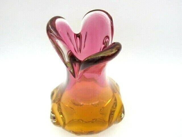 Beautiful Chribska Flower Mouth Pink And Orange Sommerso Art Glass Vase photo Home Decor