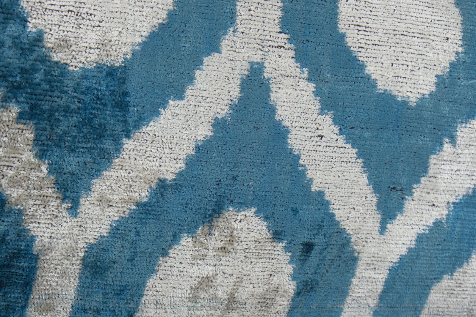 Sky Blue Ikat Velvet Pillow, Set Of Two Silk Lumbar Cushion Cover, Pair Boho Pillow, Uzbek Velvet Cover 16'' X 24'' photo for sale