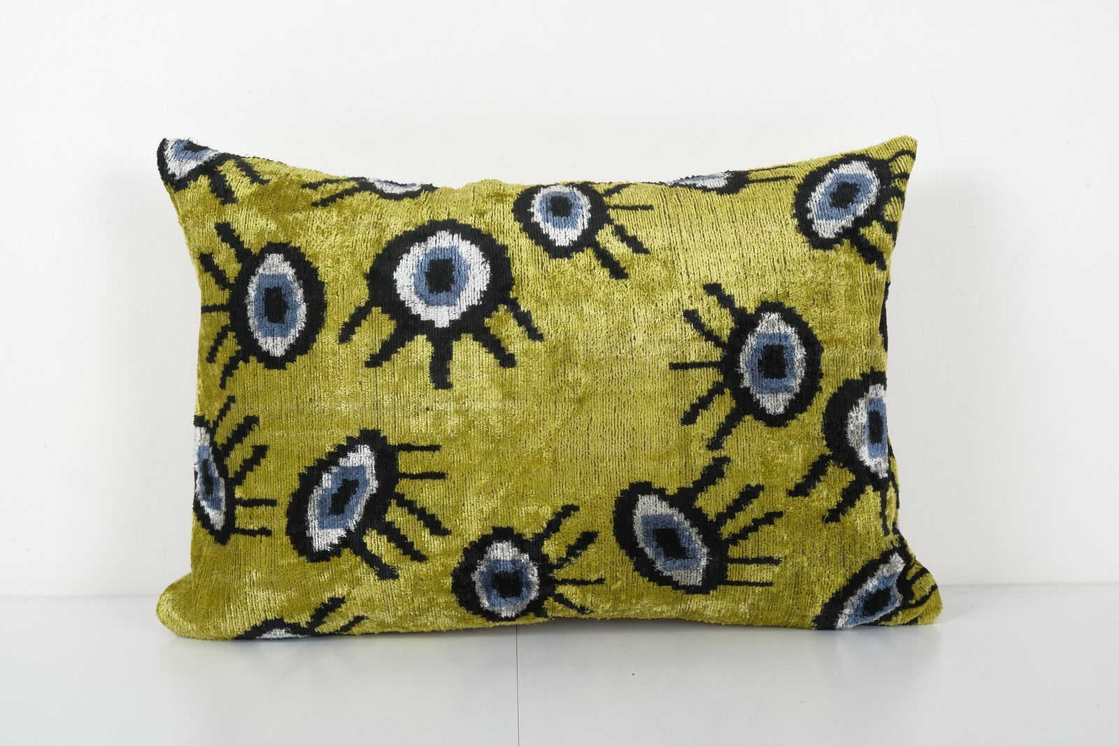 Ikat Eye Yelllow Pillow Pillow Cover   Silk Ethnic Velvet Lumbar Pillow Cover   Ethnic Decorative Pillow 16'' X 23''