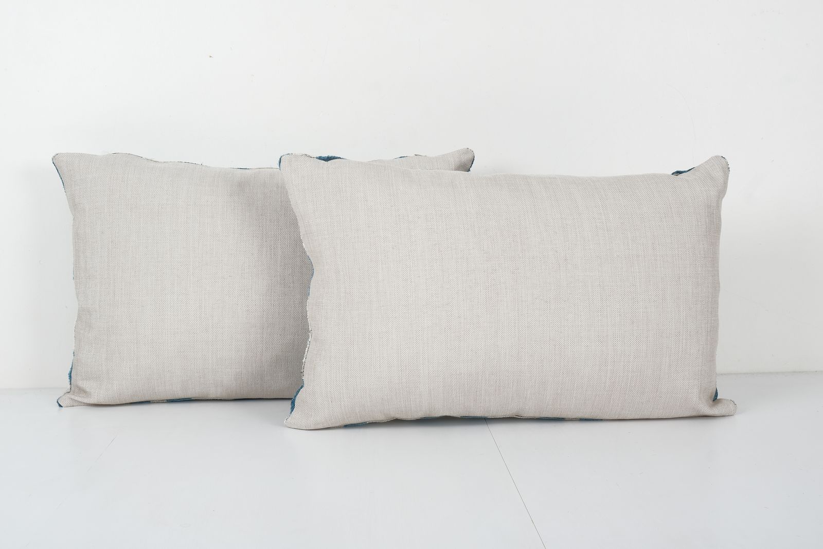 Sky Blue Ikat Velvet Pillow, Set Of Two Silk Lumbar Cushion Cover, Pair Boho Pillow, Uzbek Velvet Cover 16'' X 24'' photo 115.0