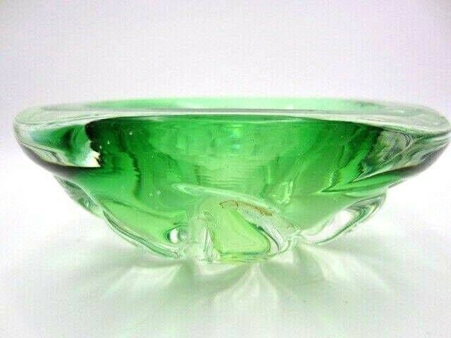 Green Organic Square Murano Or Czech Heavy Sommerso Art Glass Bowl photo Home Decor