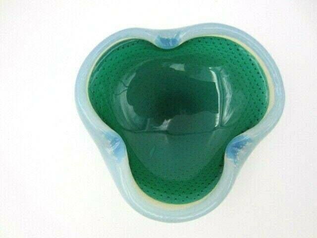 Murano Seguso Alabastro Green In Blue White Opal Bullicante Art Glass Bowl 50s photo Home Decor