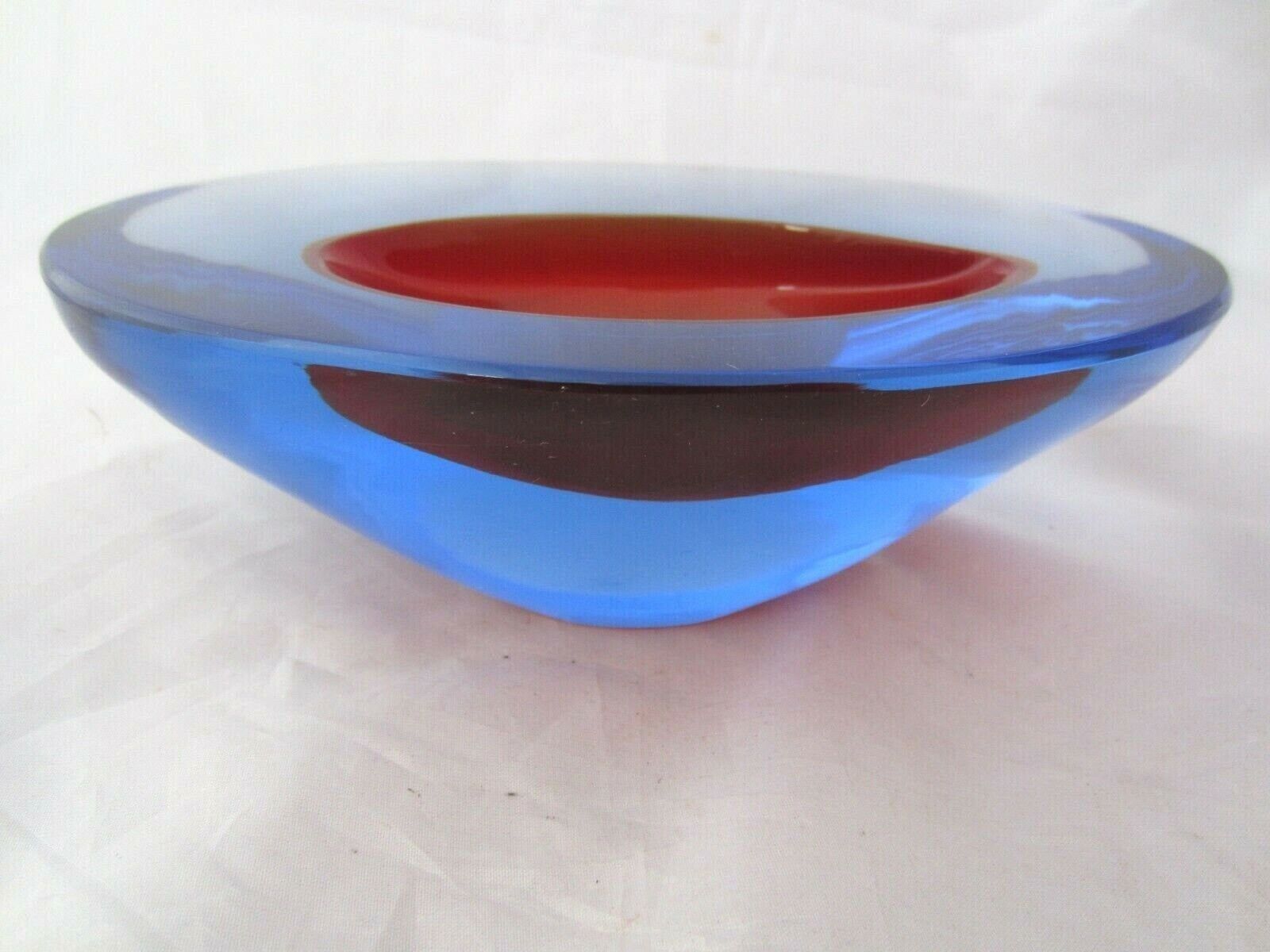 Da Ros Cenedese Art Glass Designer Bowl Sommerso Blue / Red Space Age Murano
