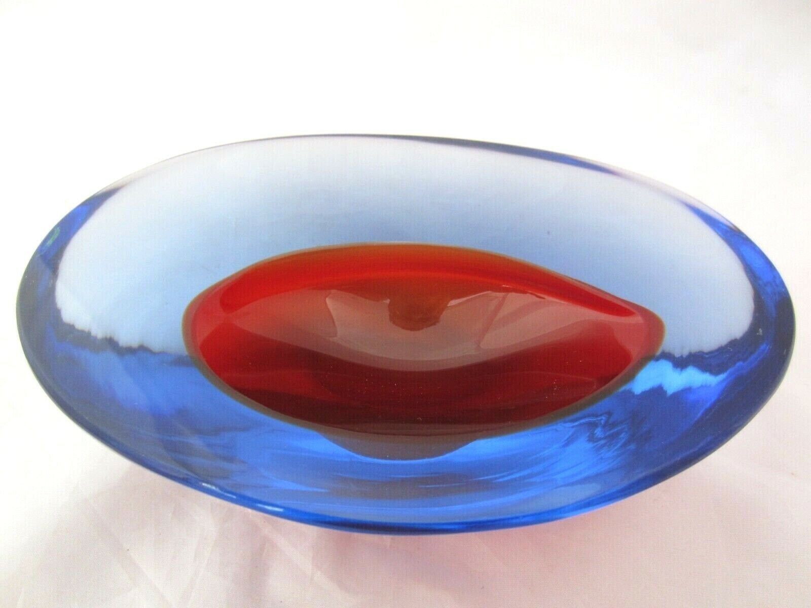 photo for sale Da Ros Cenedese Art Glass Designer Bowl Sommerso Blue / Red Space Age Murano