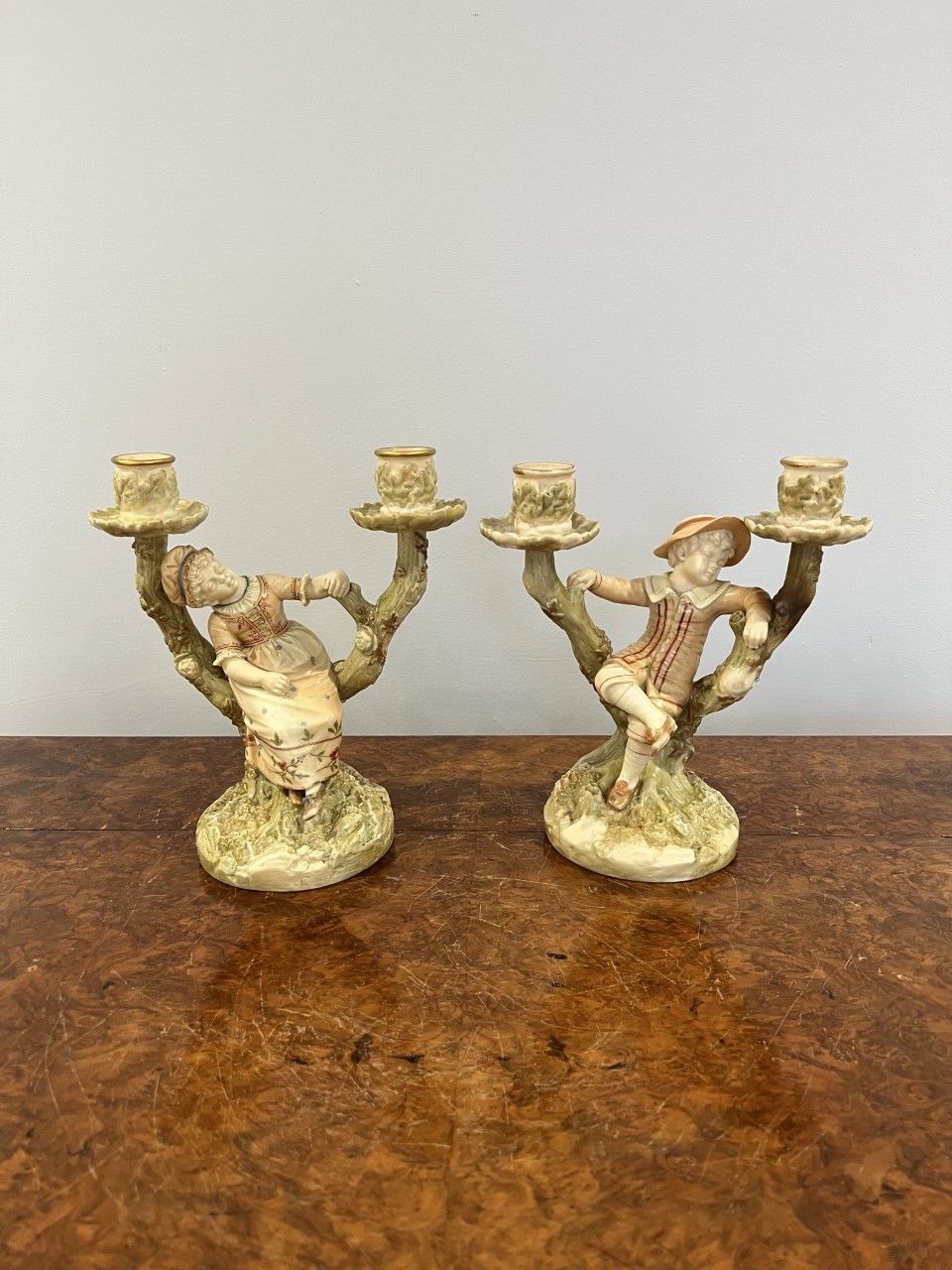 Quality Pair Of Antique Royal Worcester Hadley Candlesticks photo vinterior
