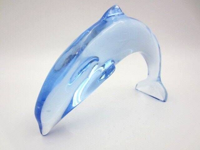 Baccarat France Blue Crystal Diving Dolphin Sculpture
