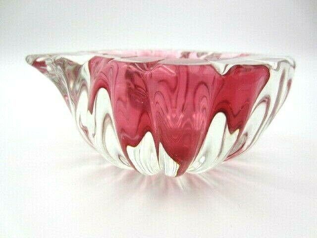 Oball Pink Teardrop Shaped Art Glass Geode Murano Sommerso Bowl photo for sale