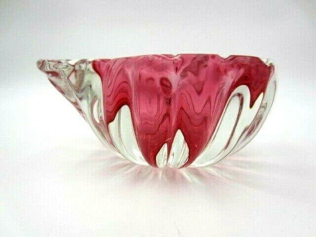Oball Pink Teardrop Shaped Art Glass Geode Murano Sommerso Bowl photo vinterior