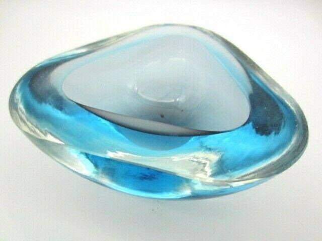 Murano Poli Seguso Turquoise Reflective Green Glow Art Glass Sommerso Geode Bowl photo vinterior