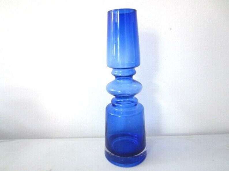 Scandinavian Riihimaki Style Blue Cased Hooped Glass