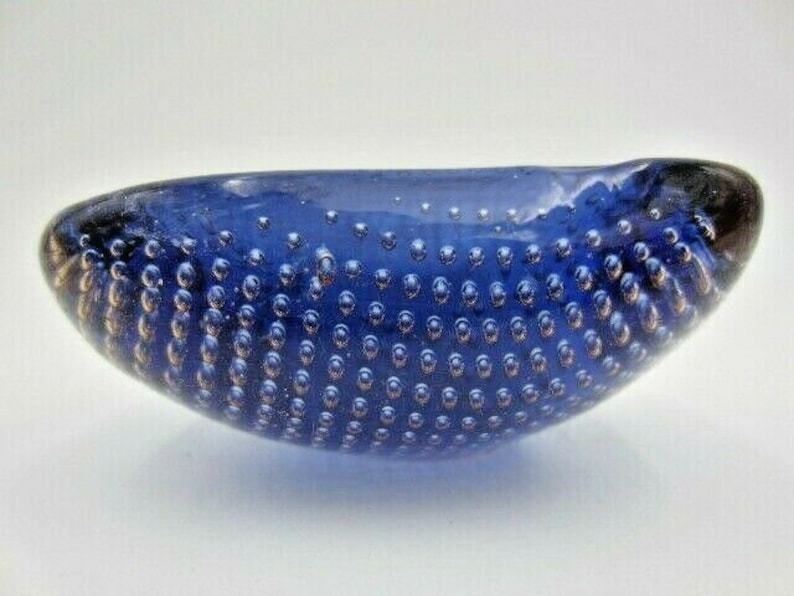 Galliano Ferro Murano Sommerso Blue And Amber Art Glass Bullicante Bowl 60s Rare photo buy