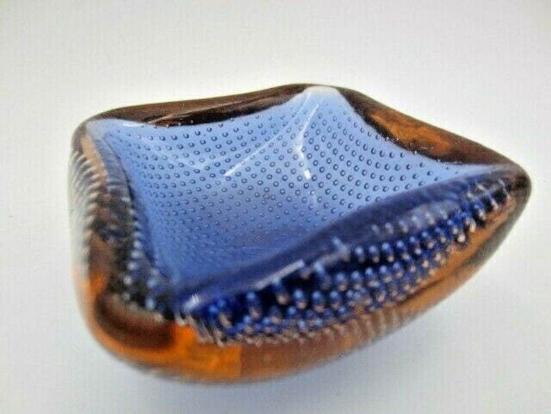 photo furniture Galliano Ferro Murano Sommerso Blue And Amber Art Glass Bullicante Bowl 60s Rare
