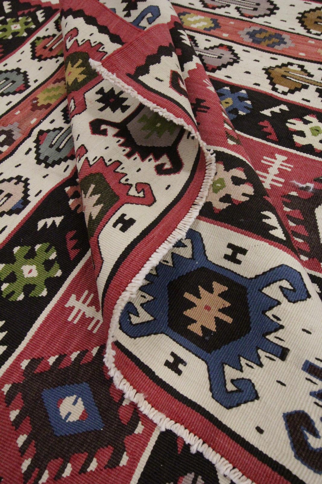 Traditional Antique Rug Pirot Kilim Handwoven Striped Wool Area Rug photo vinterior