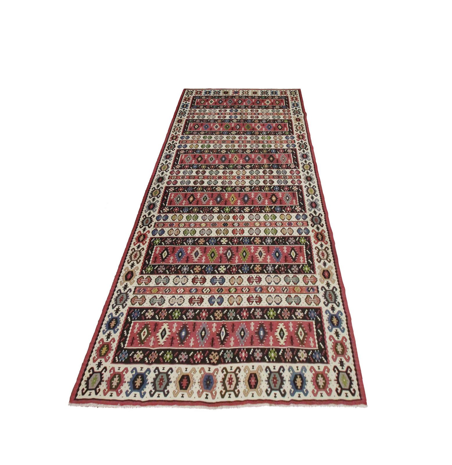 Traditional Antique Rug Pirot Kilim Handwoven Striped Wool Area Rug photo vintage