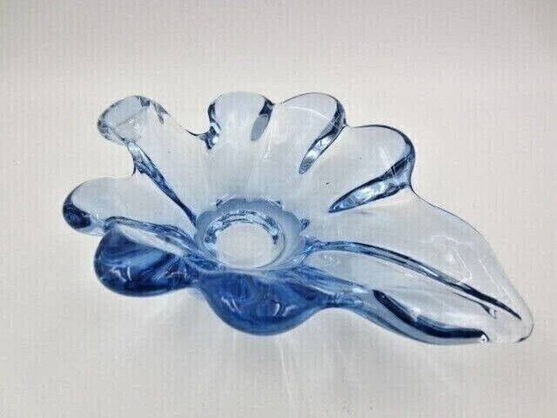 Blue Mid Century Art Glass Leaf Shape Bowl Sommerso Poli Seguso Era 60’s