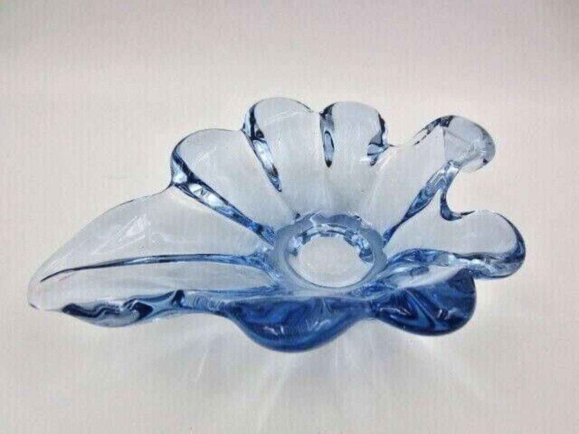 Blue Mid Century Art Glass Leaf Shape Bowl Sommerso Poli Seguso Era 60’s photo furniture