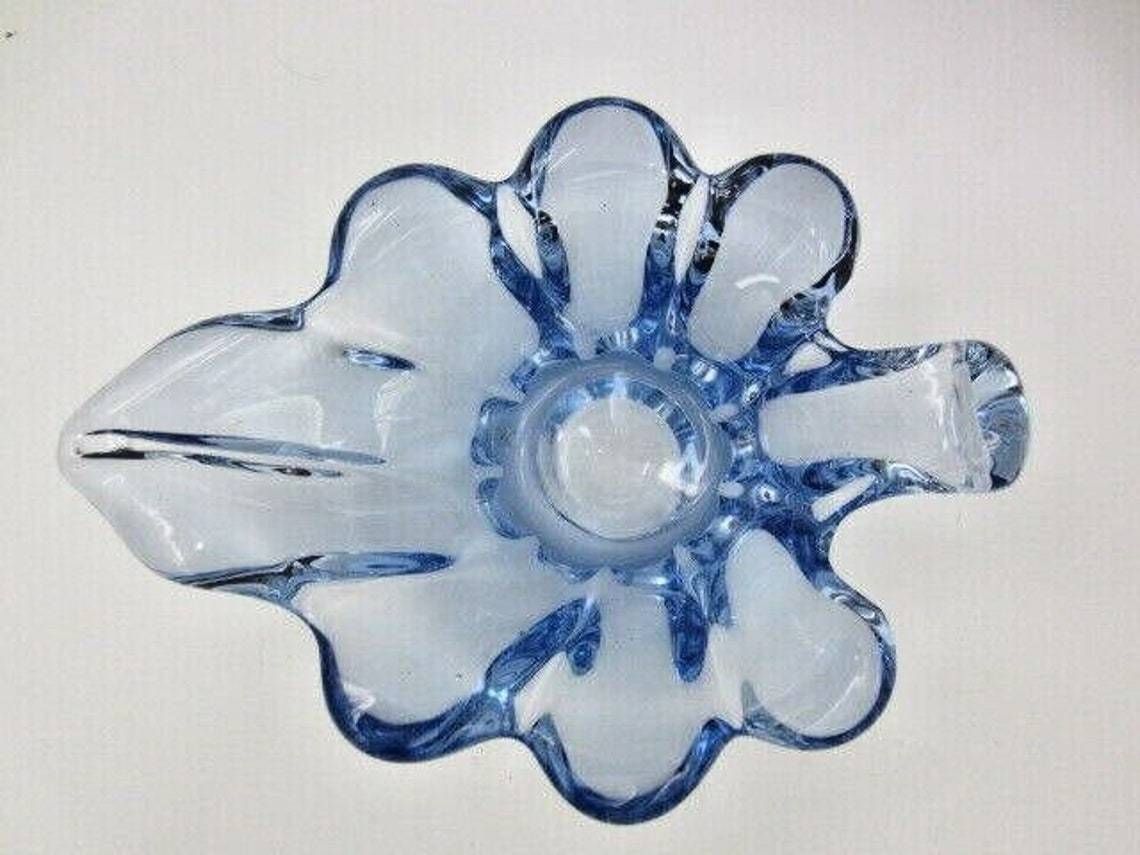 Blue Mid Century Art Glass Leaf Shape Bowl Sommerso Poli Seguso Era 60’s photo for sale