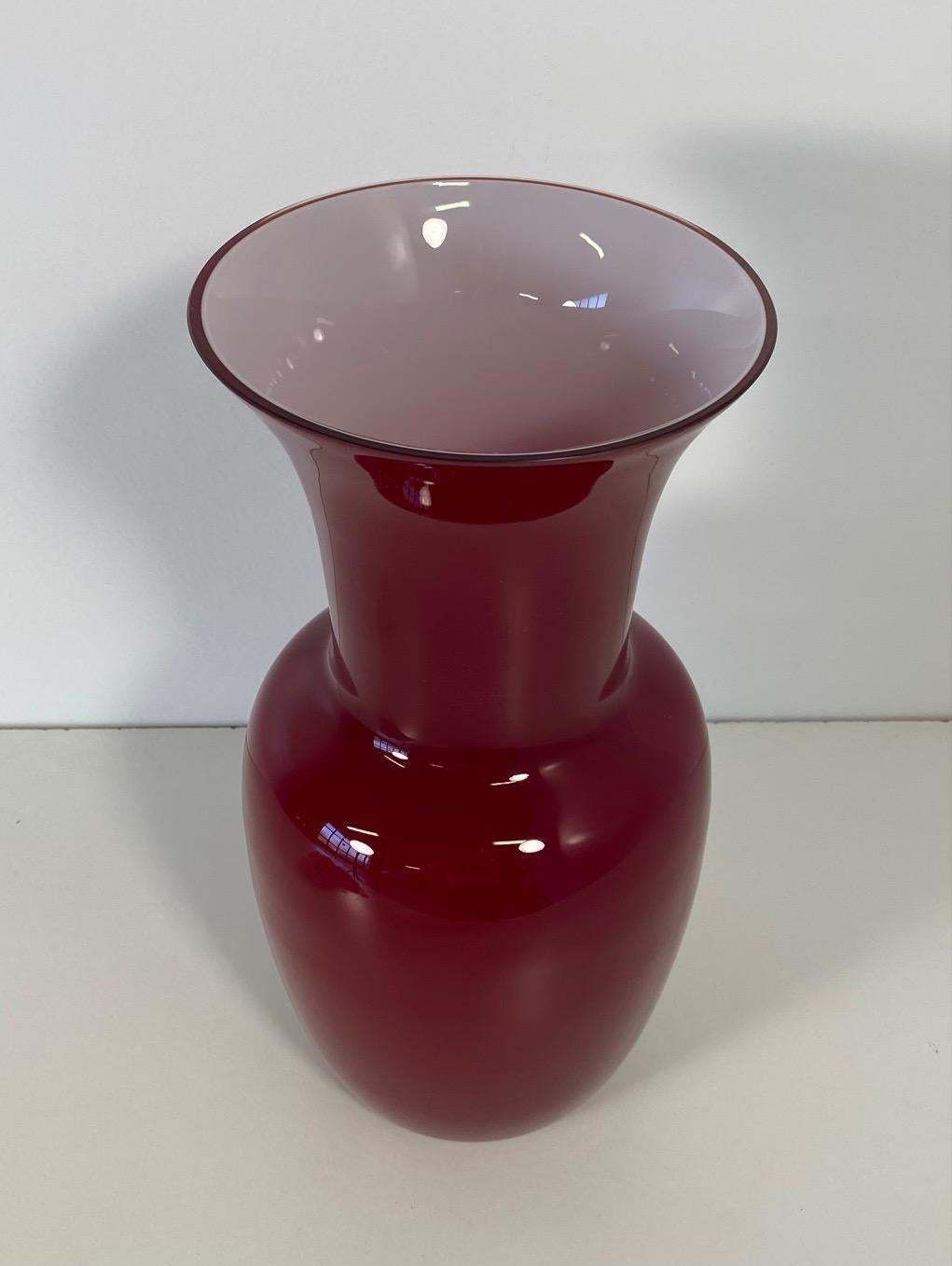 Italian Red And White Murano Glass Vase By Venini photo furniture