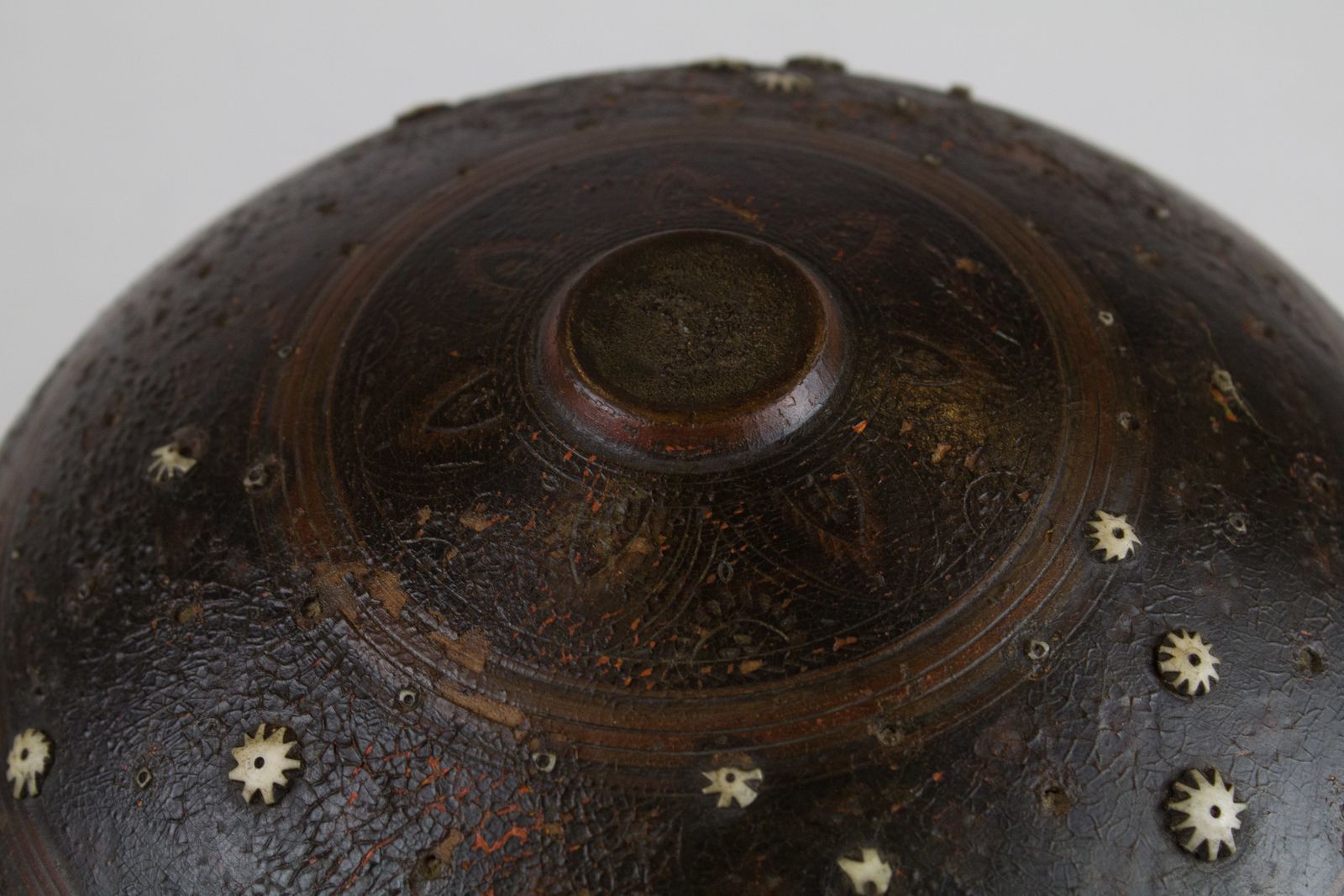 Late 18th Century Indian Turned Wooden Pot With Bone Inlay photo Home Decor
