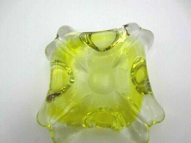 Mid Century Murano Freeform Yellow Sommerso Art Glass Bowl 1960s Retro photo furniture