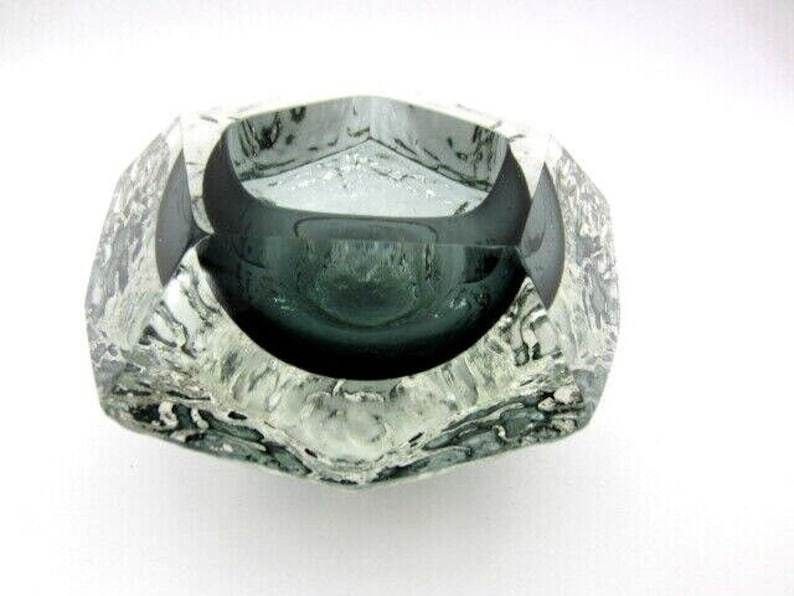 Murano Art Glass Sommerso Mandruzzato Faceted Bluey Grey Ice Glass Bowl photo furniture
