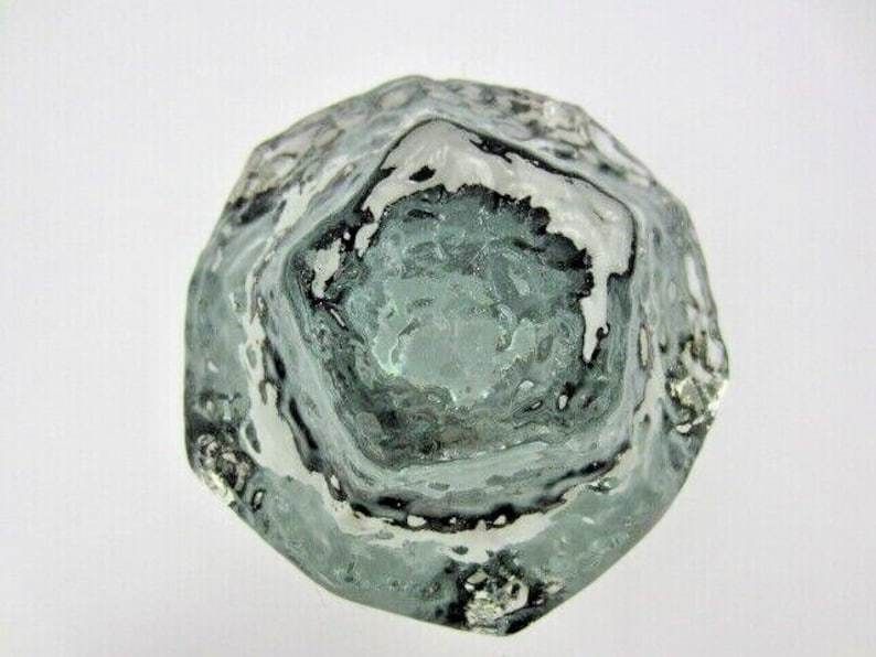 Murano Art Glass Sommerso Mandruzzato Faceted Bluey Grey Ice Glass Bowl photo vintage