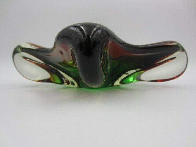 photo vinterior Star Shape Sommerso Art Glass Bowl Red Green In Thick Heavy Glass