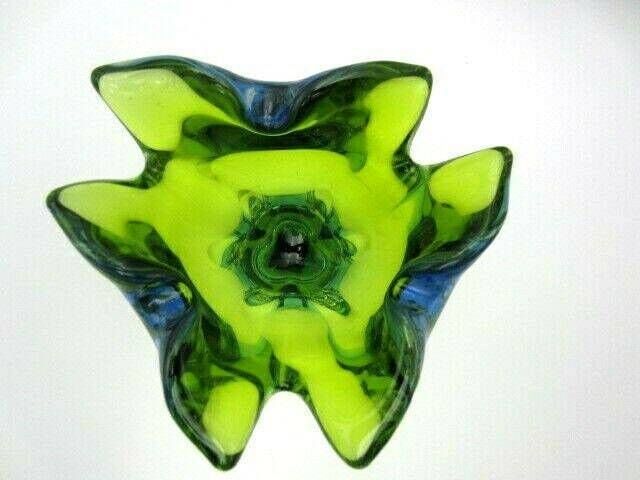 Beautiful Chribska Sommerso Style Green And Blue Art Glass Tulip Vase photo buy