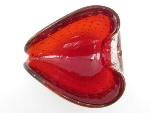 Love Heart Shape Murano Art Glass Sommerso Bubble Bowl Poli Seguso Era photo vintage
