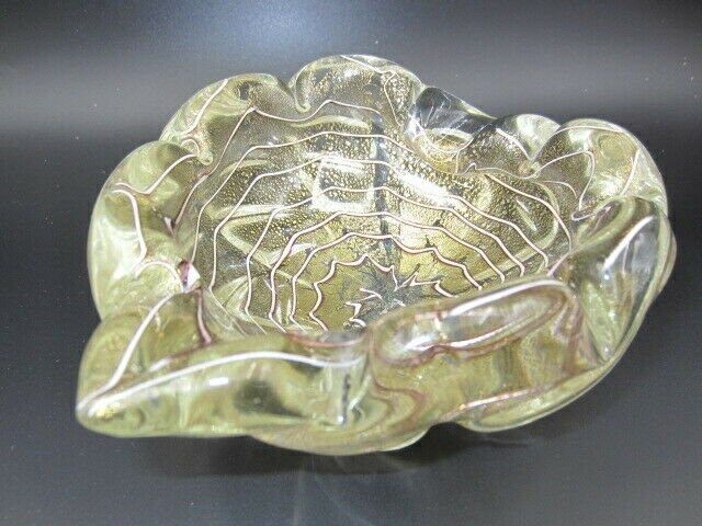 Barovier And Toso Heart Shape 24k Gold Leaf Zebrati Murano Glass Bowl photo furniture