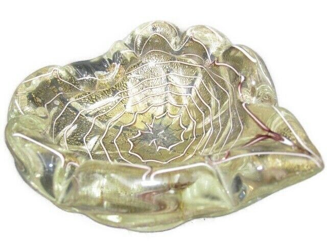Barovier And Toso Heart Shape 24k Gold Leaf Zebrati Murano Glass Bowl photo for sale