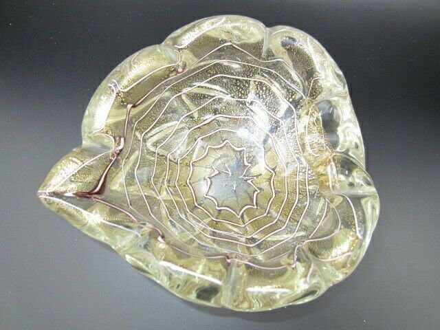 Barovier And Toso Heart Shape 24k Gold Leaf Zebrati Murano Glass Bowl photo vinterior