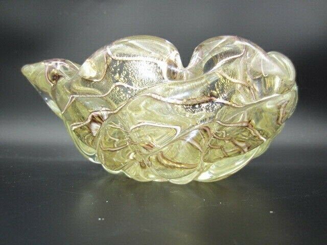 Barovier And Toso Heart Shape 24k Gold Leaf Zebrati Murano Glass Bowl photo vintage