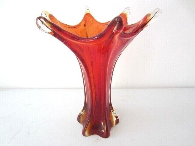 Seguso Era .Art Glass Vase Shades Of Amberina Sommerso In Clear Glass Glows Uv