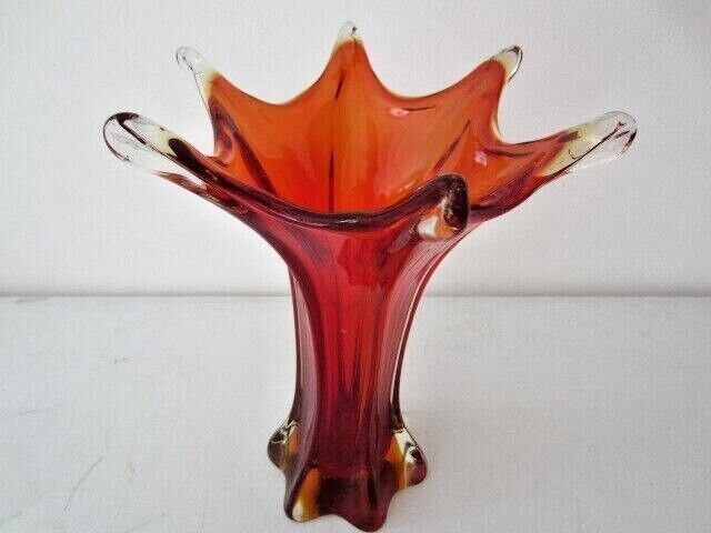 Seguso Era .Art Glass Vase Shades Of Amberina Sommerso In Clear Glass Glows Uv photo Home Decor